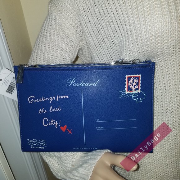 NWT KATE SPADE 100% AUTHENTIC POSTCARD CROSSBODY OFF THE GRID OCEAN BLUE NOVELTY - Picture 12 of 12